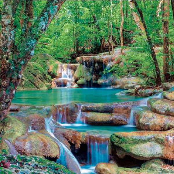 Mural Cerámico Lago con Cascada, 8 azulejos. Ceramic mural lake with waterfall